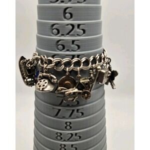 Sterling Silver Vintage Travelers Charm Bracelet 15 Moving Charms 40g 7in